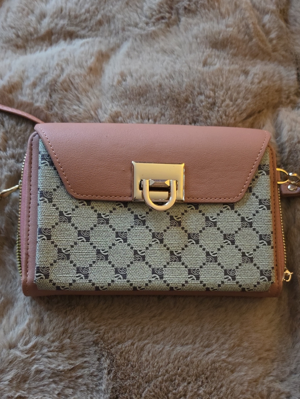 Malibu Skye Cognac Brown Patterned Wallet Crossbody Bag NWOT